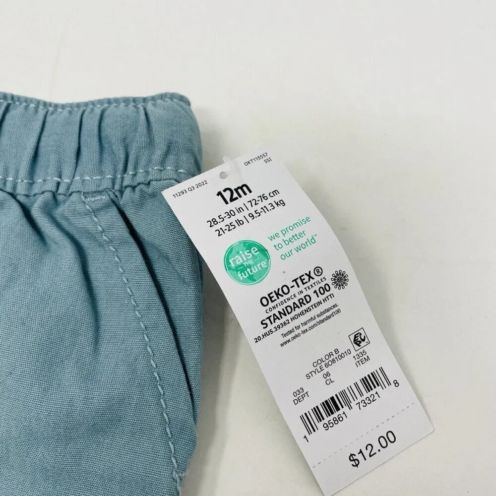 OshKosh B'gosh Toddler Boys 12M Solid Woven Pull-On Shorts in‎ Teal Blue 2533
